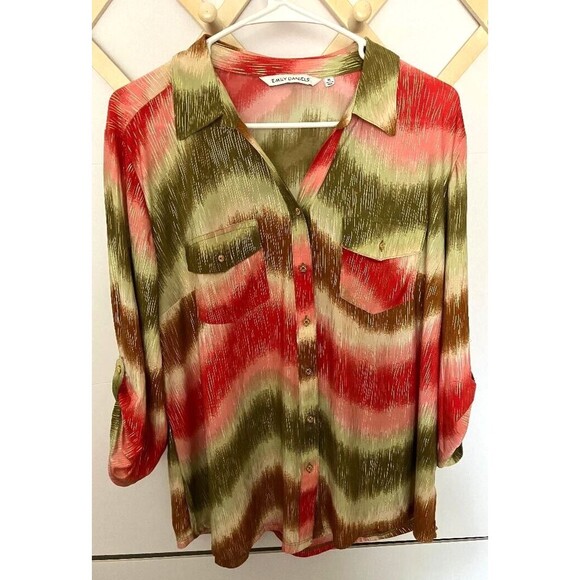 Emily Daniels Women’s XL Multicolor Sequin Blouse Shirt Roll Tab Sleeve - Picture 1 of 12